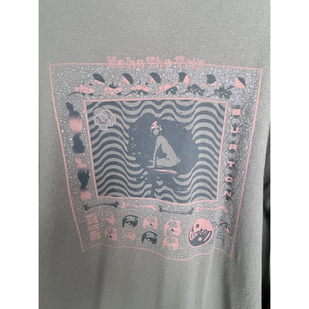 Burton Long Sleeve Graphic T Shirt Womens Small Gray Surf Snowboard Cotton