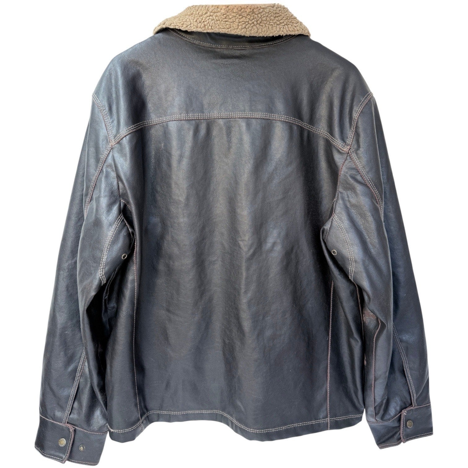 Columbia Leather Jacket Mens Large Brown Sherpa Lined Full Zip Coat