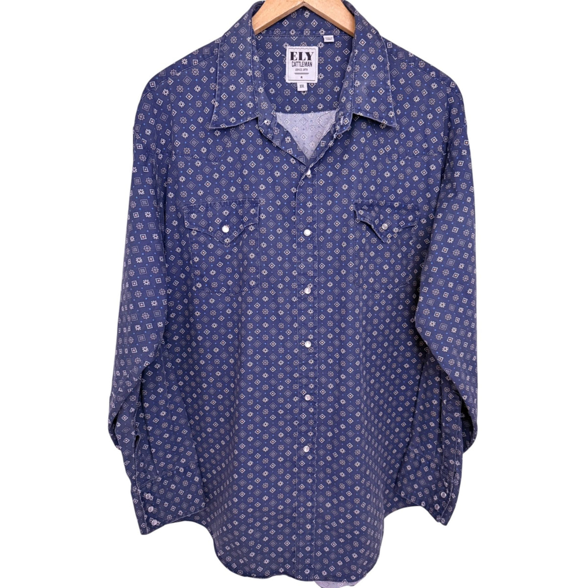 ELY Cattleman Men's Blue Snap-Front Striped Plaid Button-Up — front view