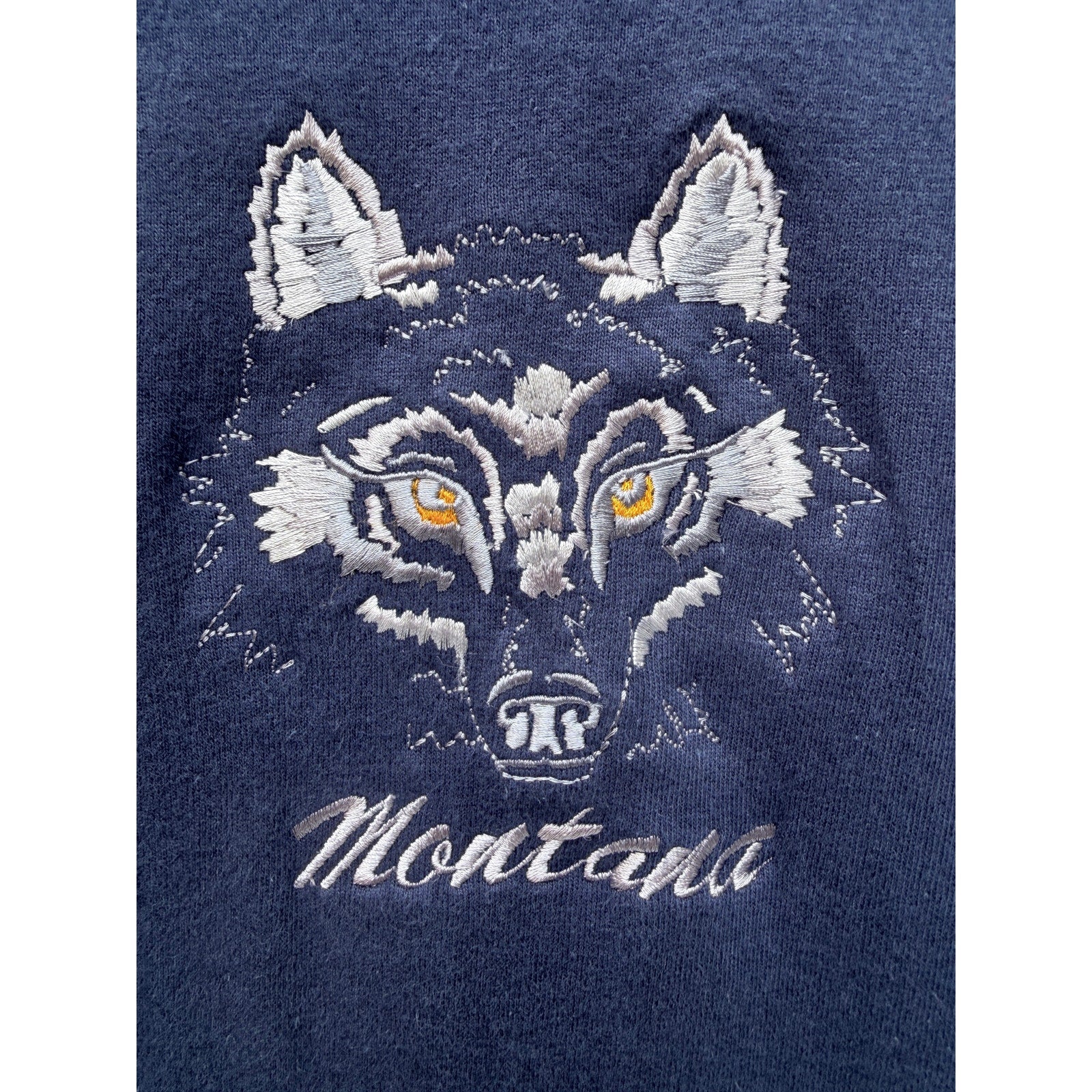 Montana Wolf Graphic T Shirt Mens Large Blue H.I Miller Gold Made USA Tee