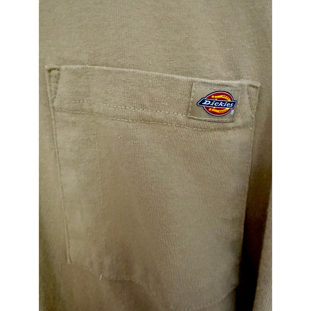 Dickies Henley Shirt Mens Large Beige Long Sleeve Workwear Pocket Casual