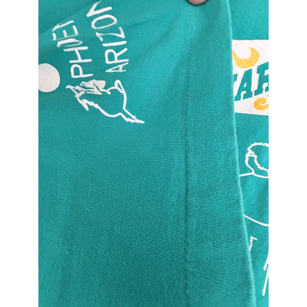 Vintage Marlys Phoenix Arizona Single Stitch TShirt Mens XL Teal Bar Graphic USA