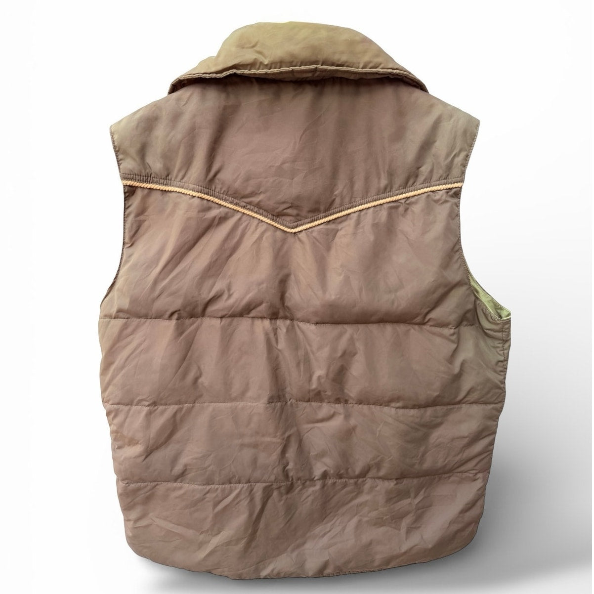Western Wear Down Puffer Vest Mens L Brown Snap Front Vintage