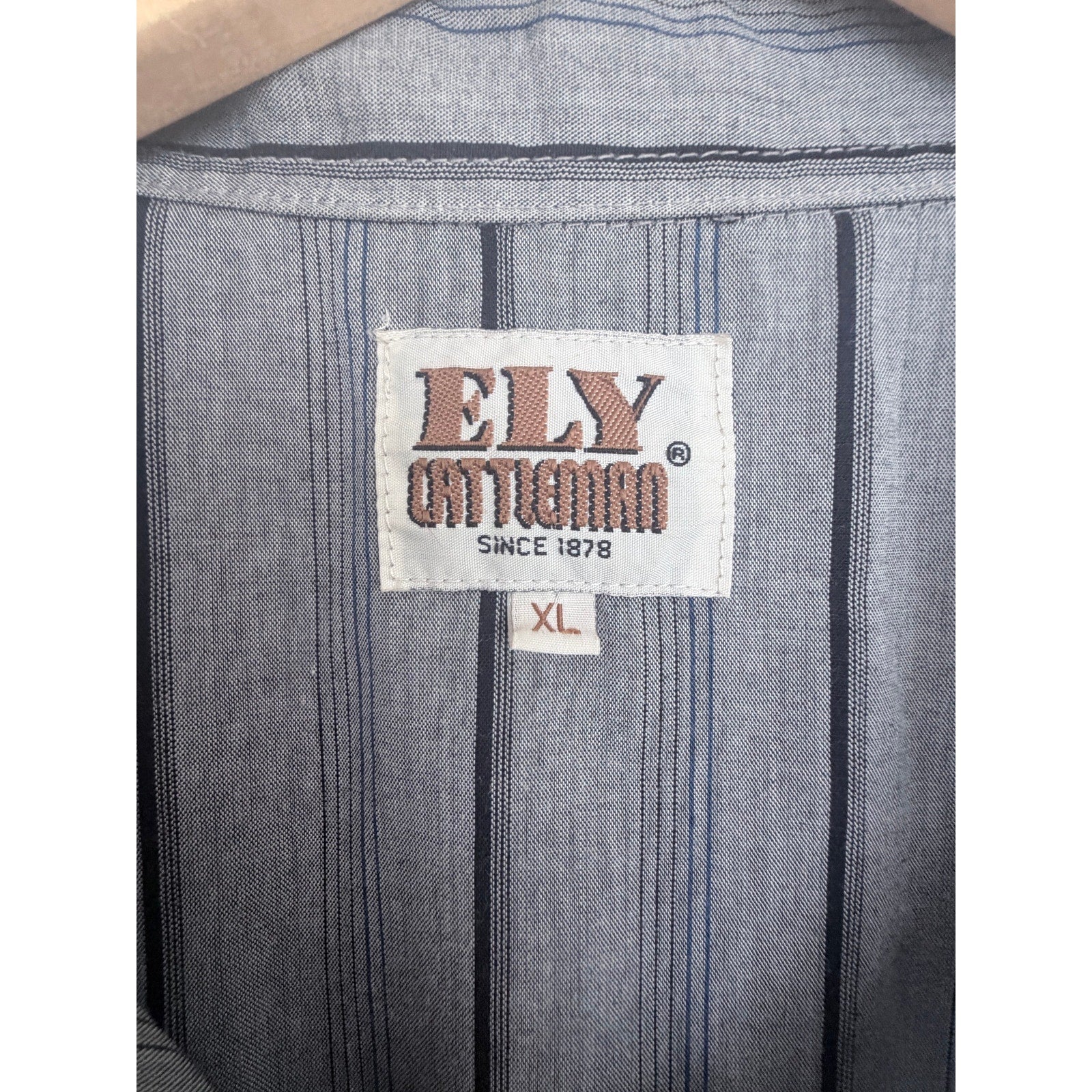 Ely Cattleman Western Shirt Mens XL Gray Stripe Pearl Snap Cowboy Ranch