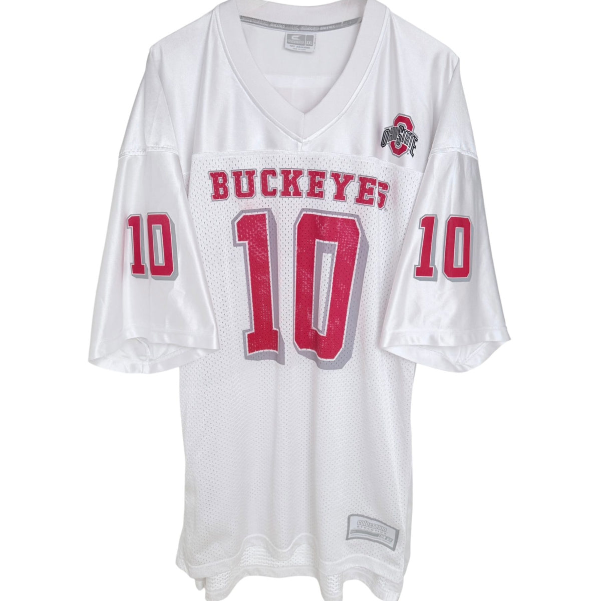 Colosseum Athletics Men's White Ohio State Buckeyes #10 Football Jersey — front view