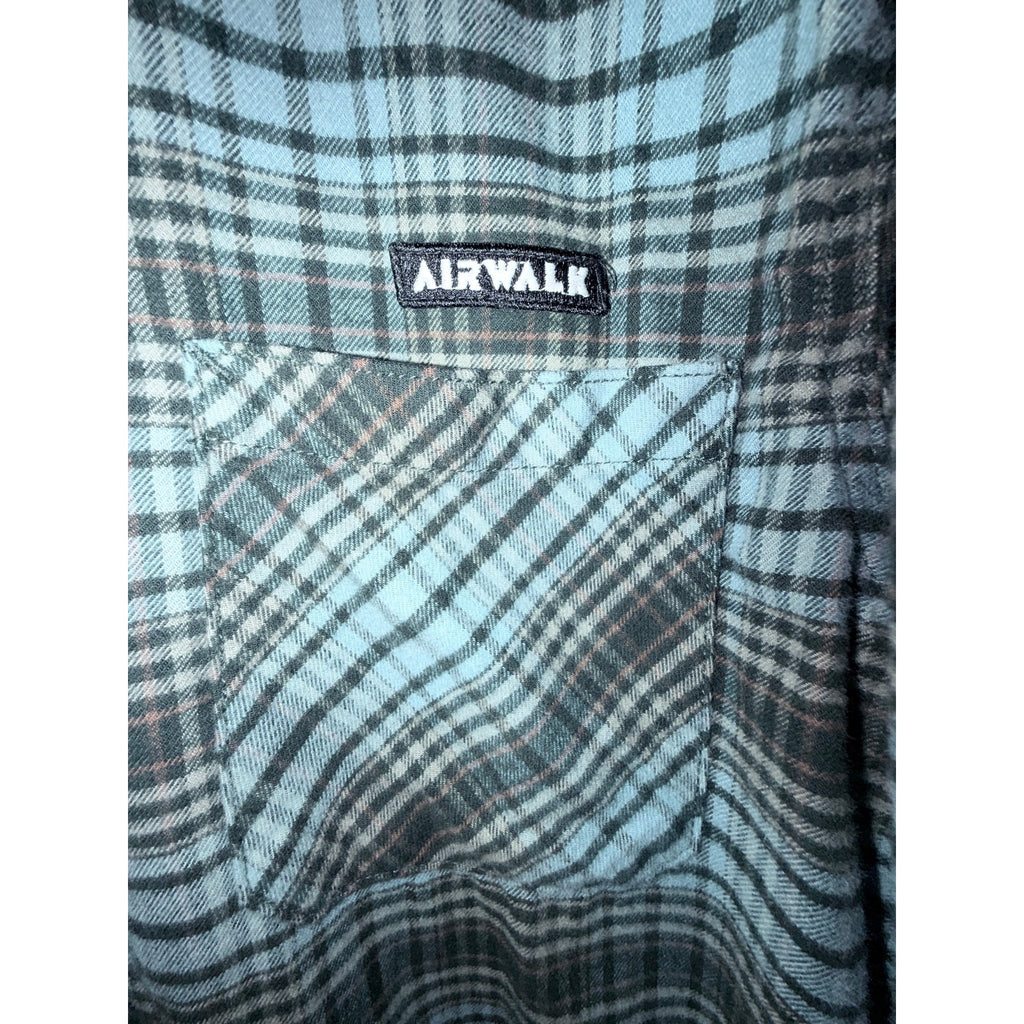 Airwalk Plaid Flannel Button Up Shirt Mens XL Blue Gray Skate Casual