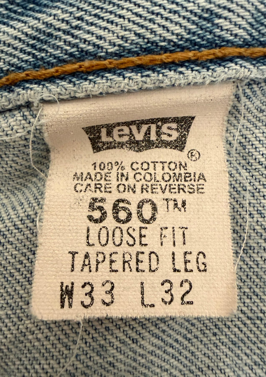 Levi's Men's Light Blue 560 Loose Fit Tapered Leg Jeans — brand label