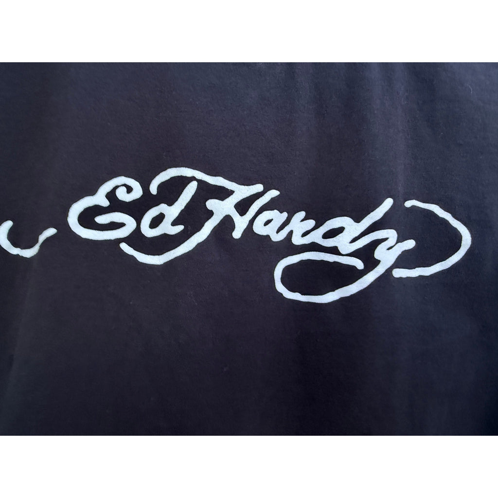Ed Hardy New York Graphic Cropped T Shirt Womens Large Black Tattoo Style
