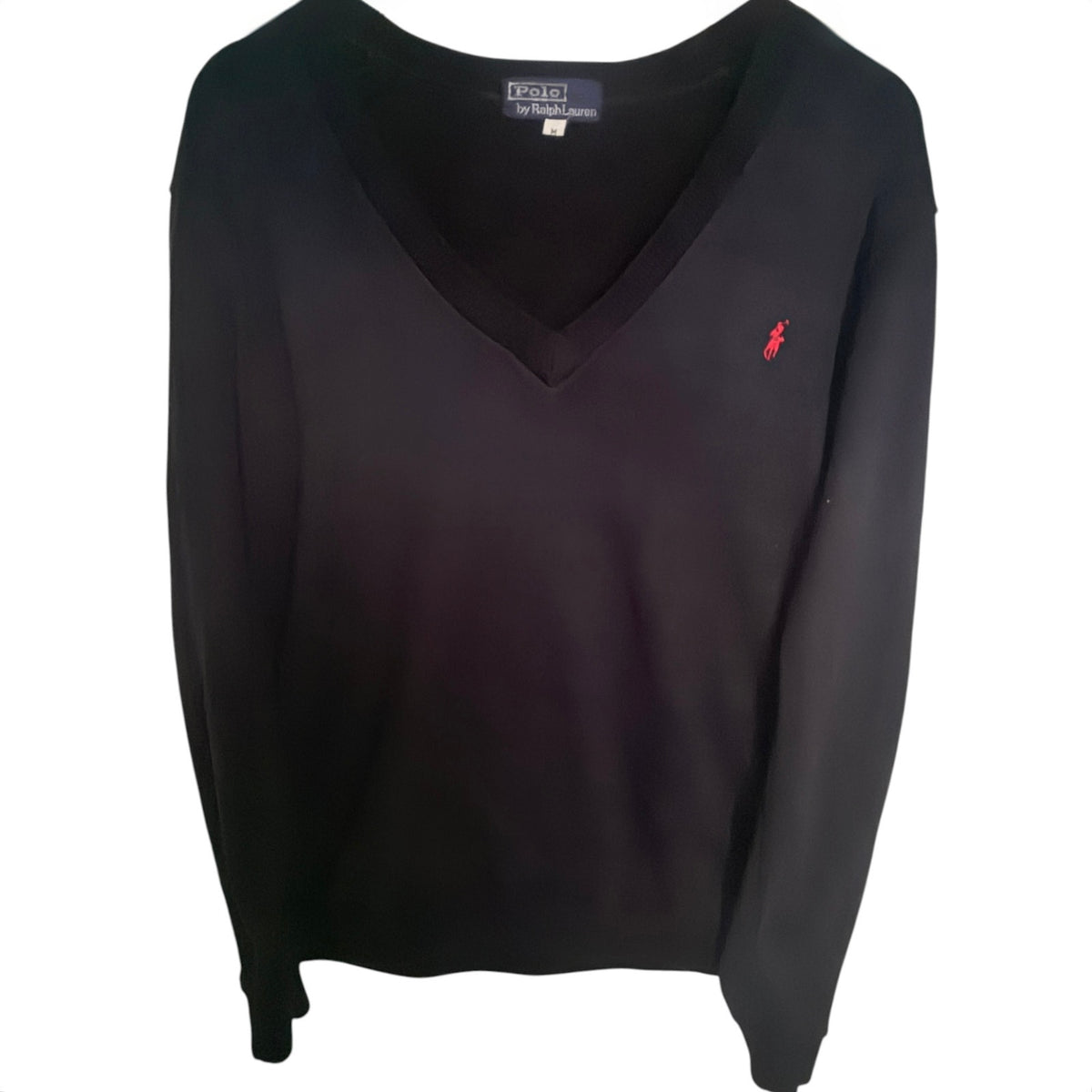 Polo Ralph Lauren Black V-Neck with Red Pony Logo Sweater - Men's M
