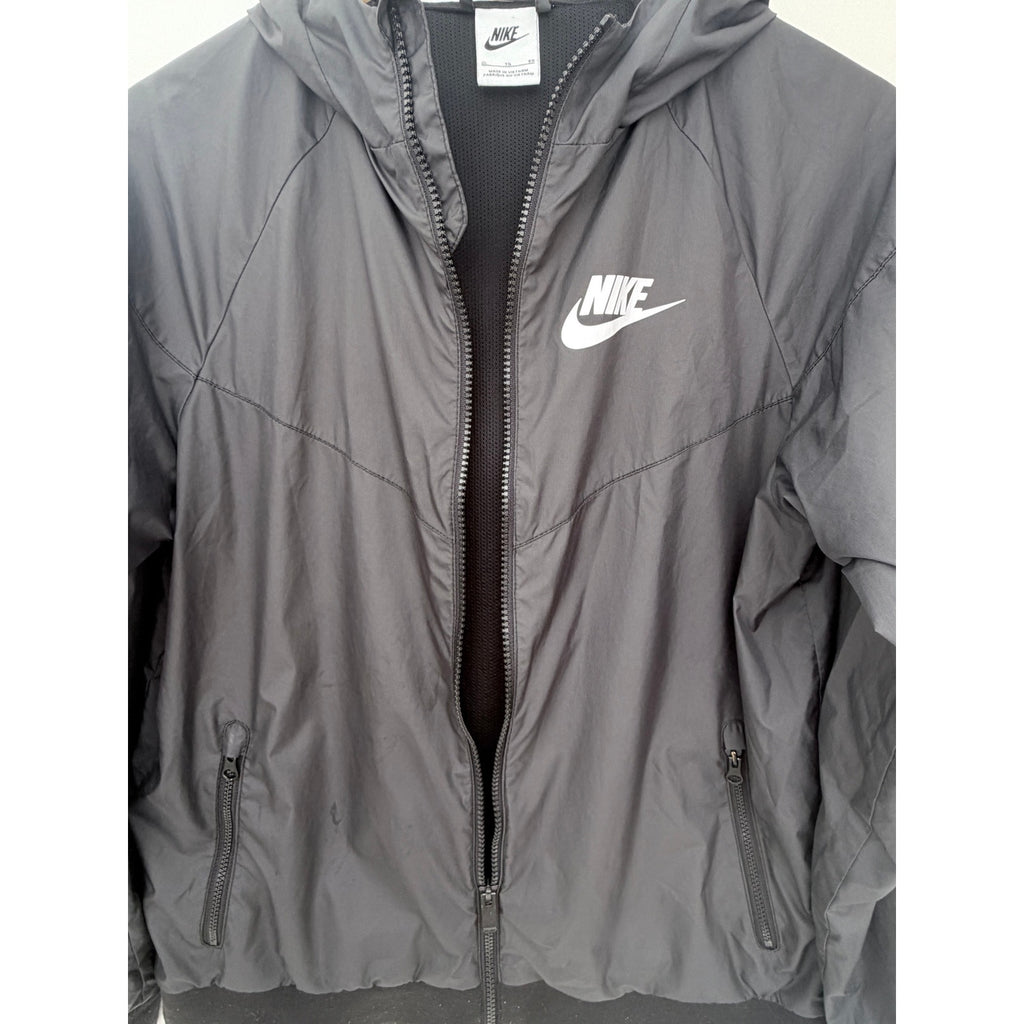 Nike Windbreaker Jacket Womens XL Black Full Zip Hooded Lightweight Jacket