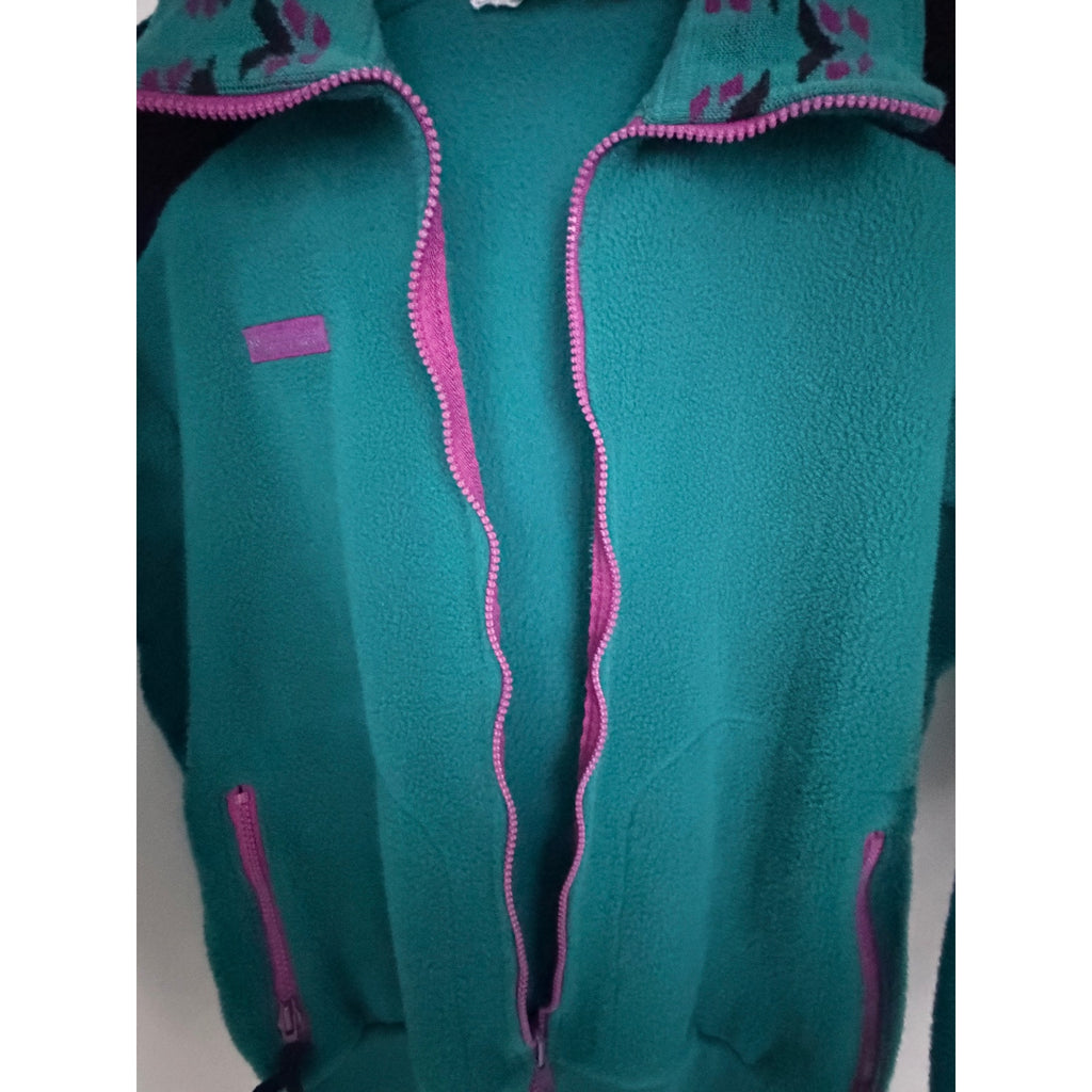 Vintage Columbia Radial Sleeve Fleece Jacket Womens Large Teal Purple Made USA