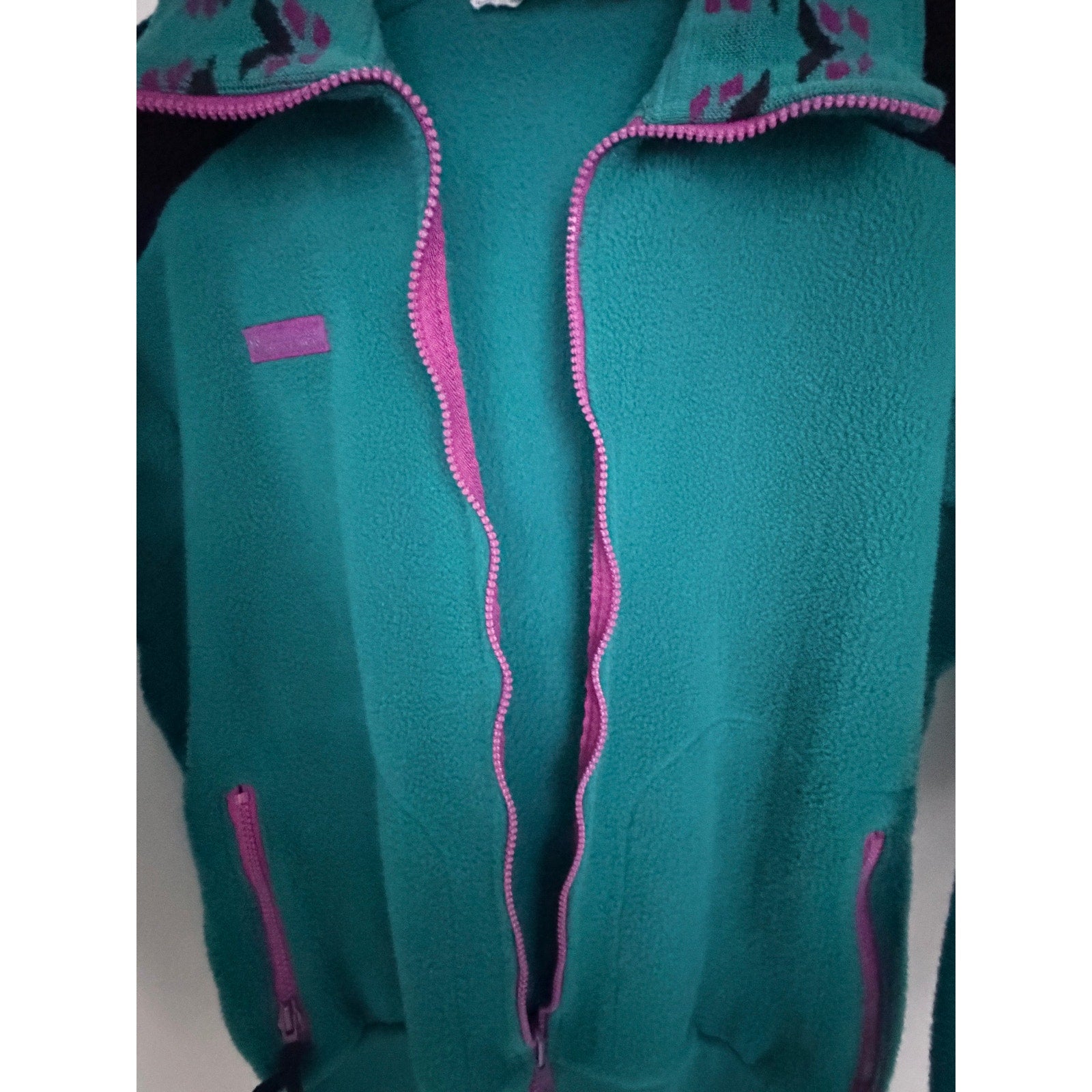 Vintage Columbia Radial Sleeve Fleece Jacket Womens Large Teal Purple Made USA