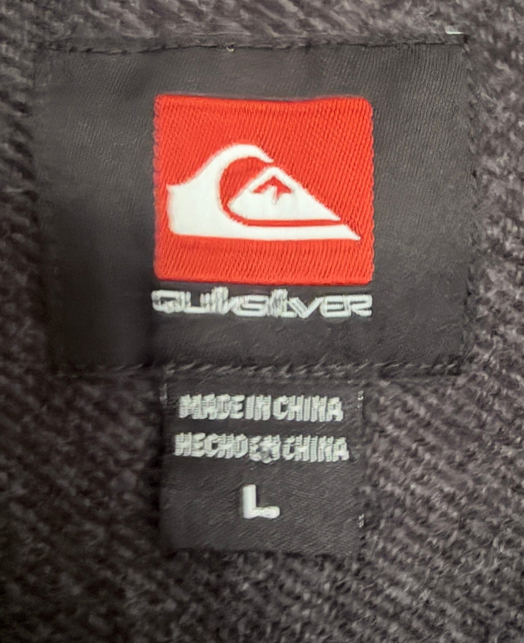 Quiksilver Men's Dark Gray Hooded Plaid Button-Up — brand label