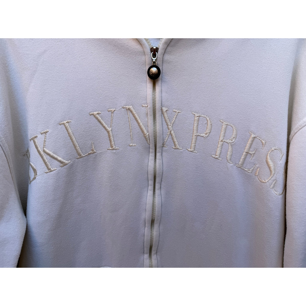 Brooklyn Express Sherpa Lined Hoodie Womens Large White Full Zip Fur Lined