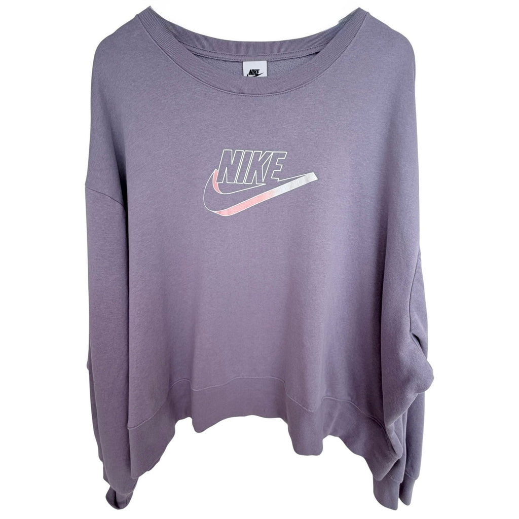 Nike Womens 3X Lavender Cropped Sweatshirt Pullover Fleece Spellout Casual