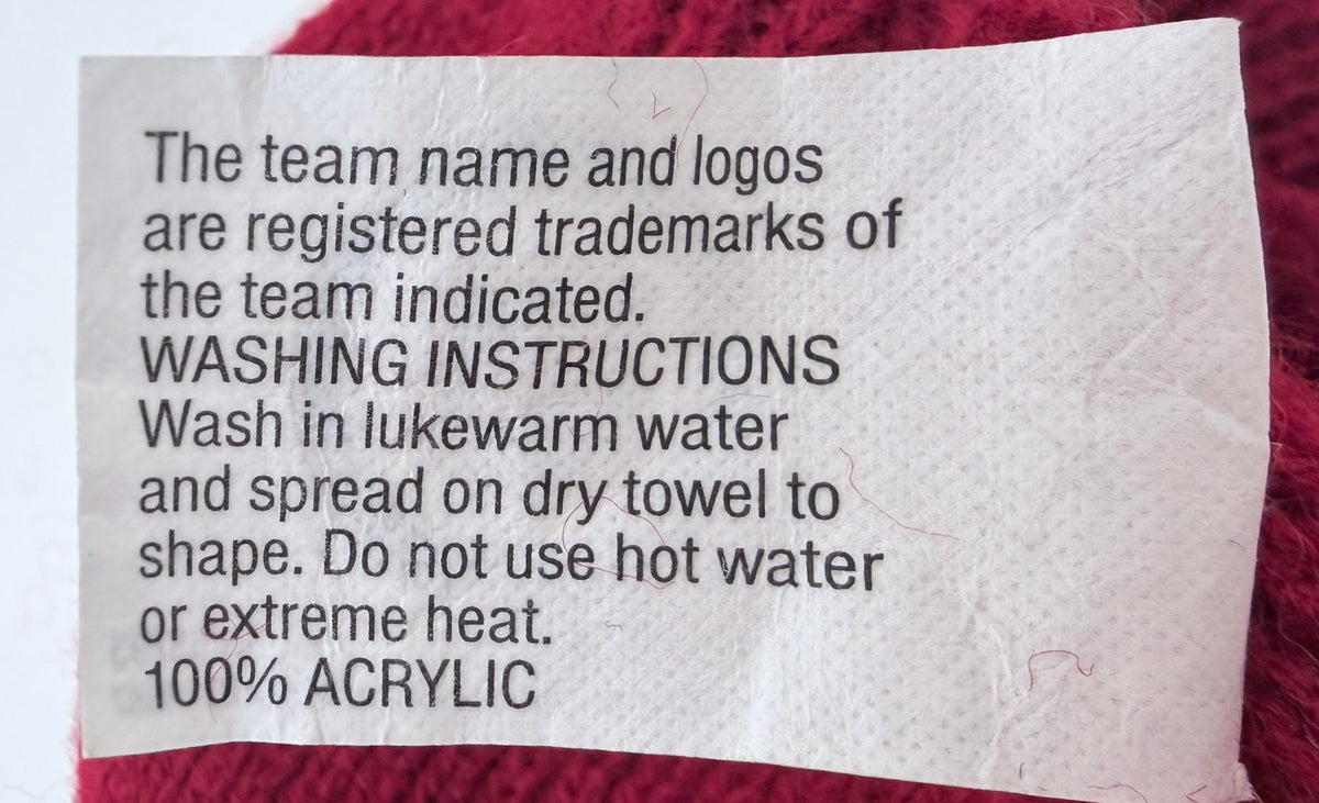 Rossmor Industries, Inc. Men's Burgundy Colorado Avalanche Beanie — fabric content tag