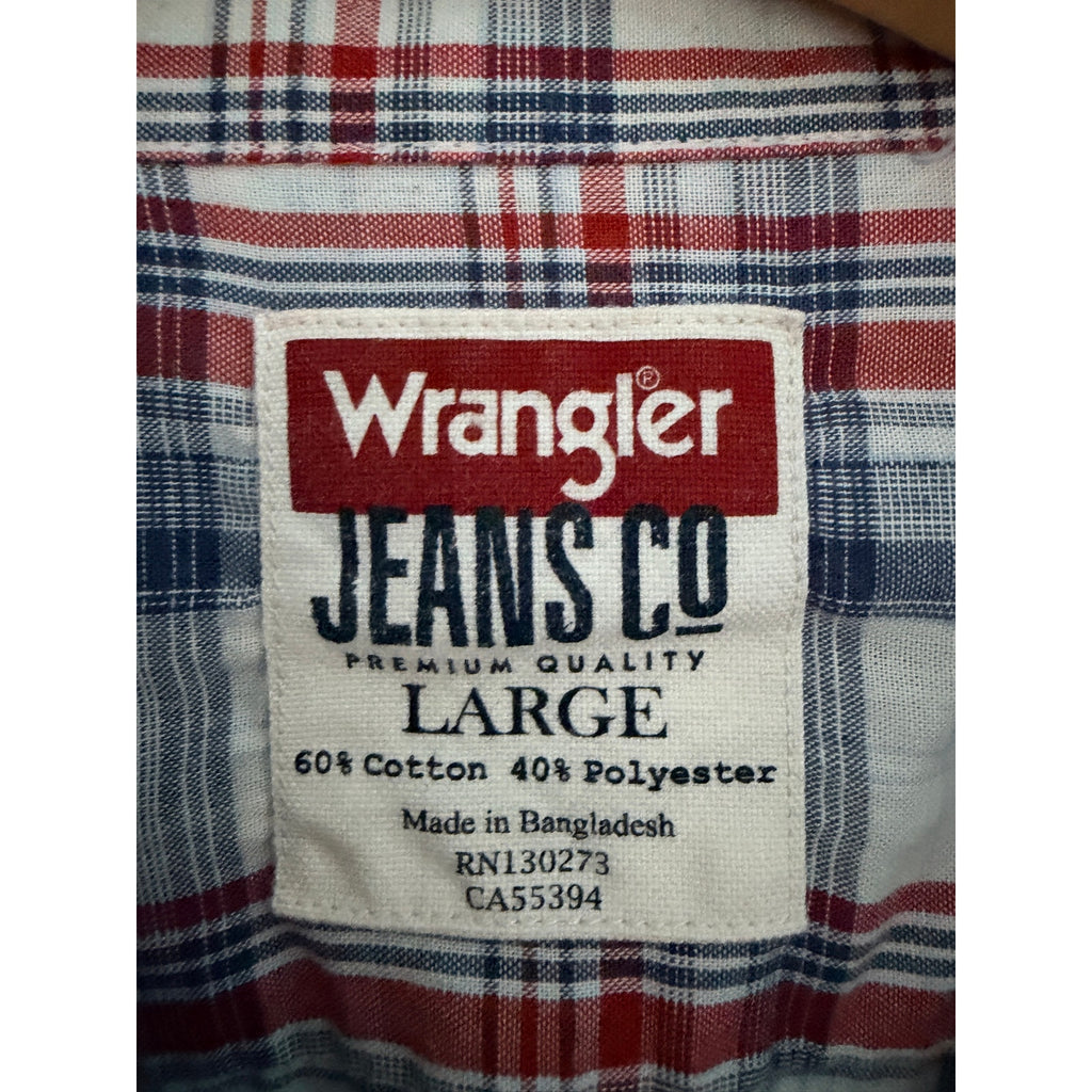 Wrangler Jeans Co Western Shirt Mens L Plaid Pearl Snap Cowboy Shirt