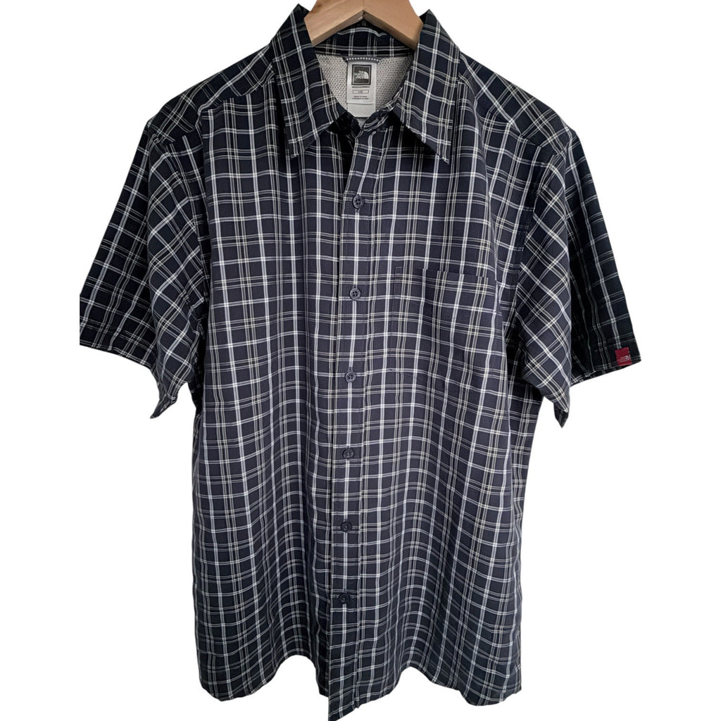 The North Face Plaid Short Sleeve Button Up Shirt Mens Large Blue Gray