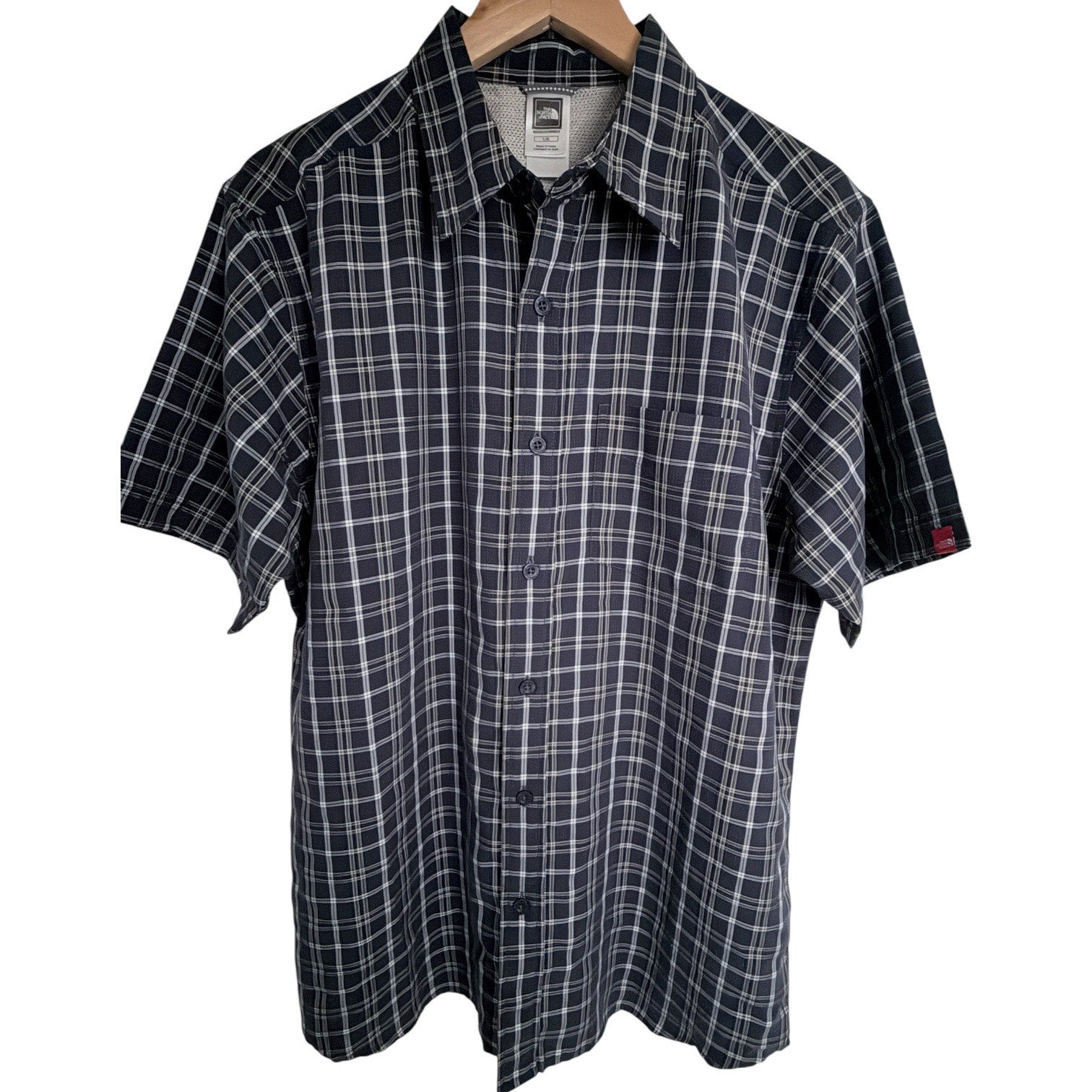 The North Face Plaid Short Sleeve Button Up Shirt Mens Large Blue Gray