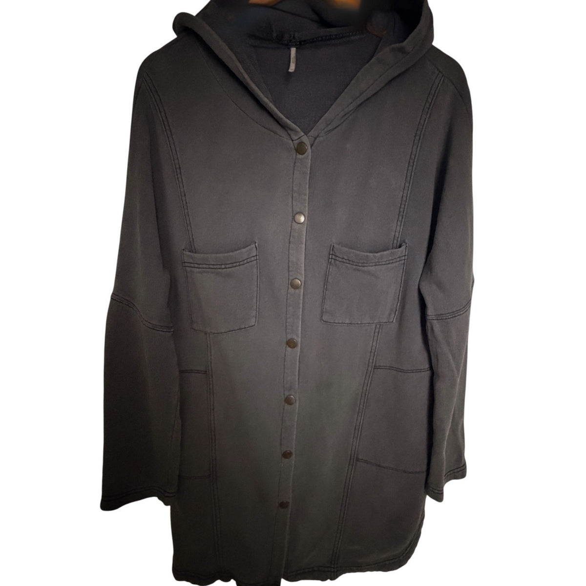 Free People Charcoal Gray Hooded Cardigan Sweater - Women's XS