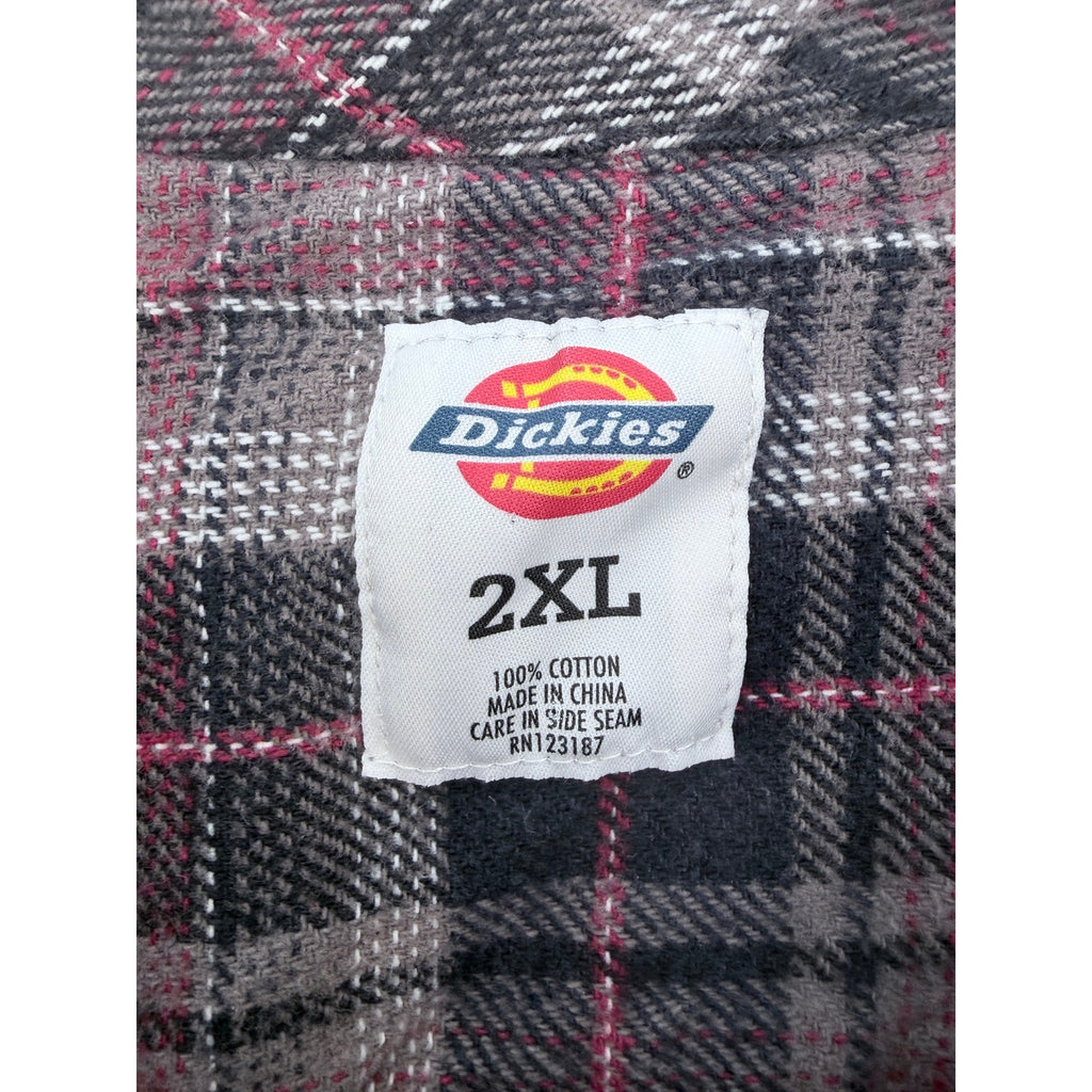 Dickies Flannel Shirt Mens 2XL Gray Red Plaid Workwear Button Up
