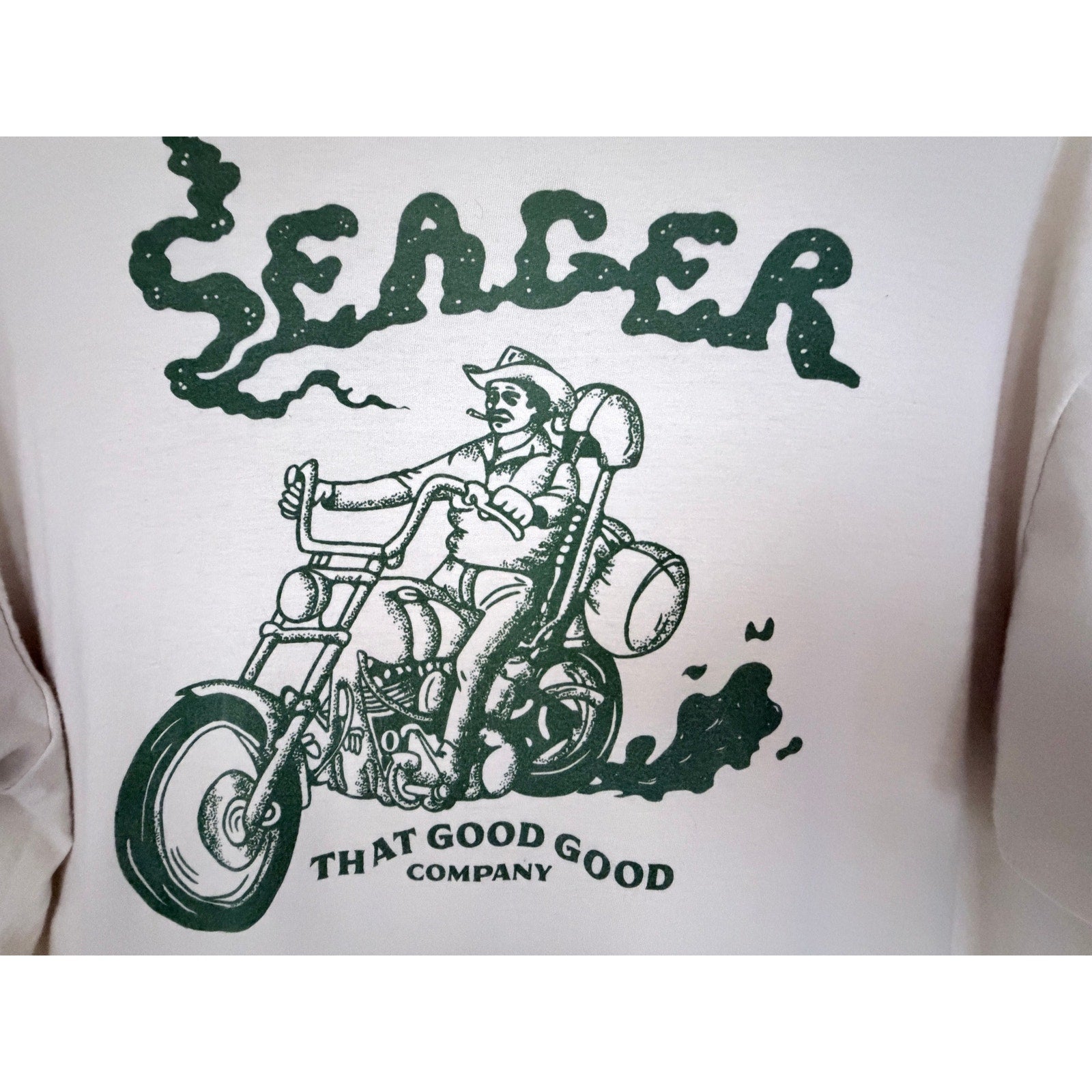 Seager That Good Good Company Motorcycle Graphic T Shirt Mens XL Beige
