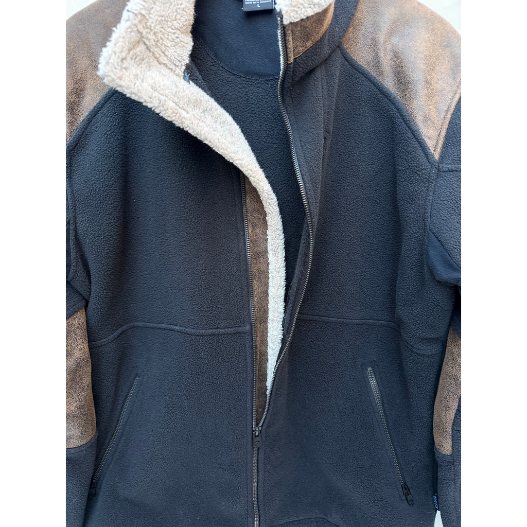 KUHL Sherpa Lined Fleece Jacket Mens Large Black Brown Outdoor Full Zip Coat