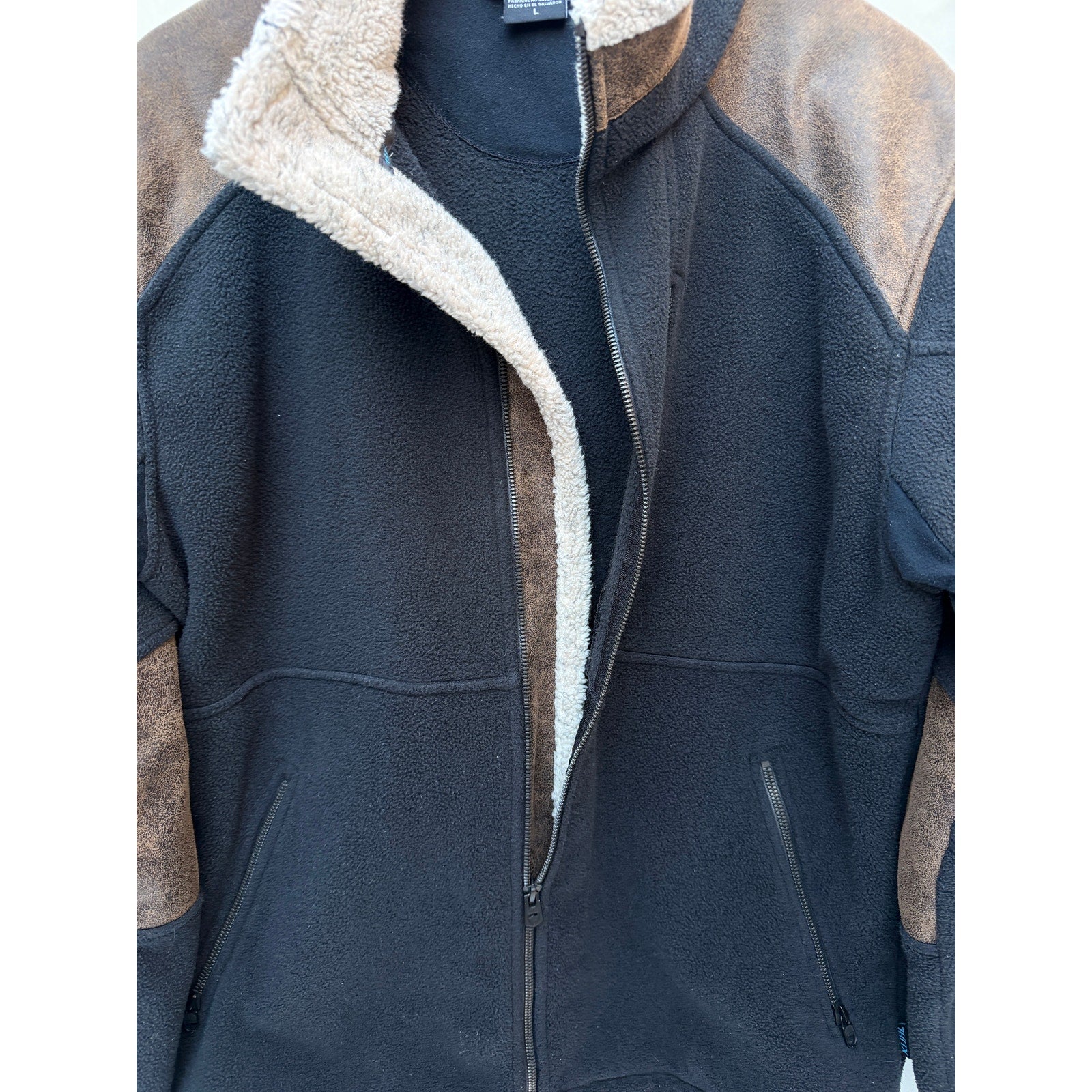 KUHL Sherpa Lined Fleece Jacket Mens Large Black Brown Outdoor Full Zip Coat