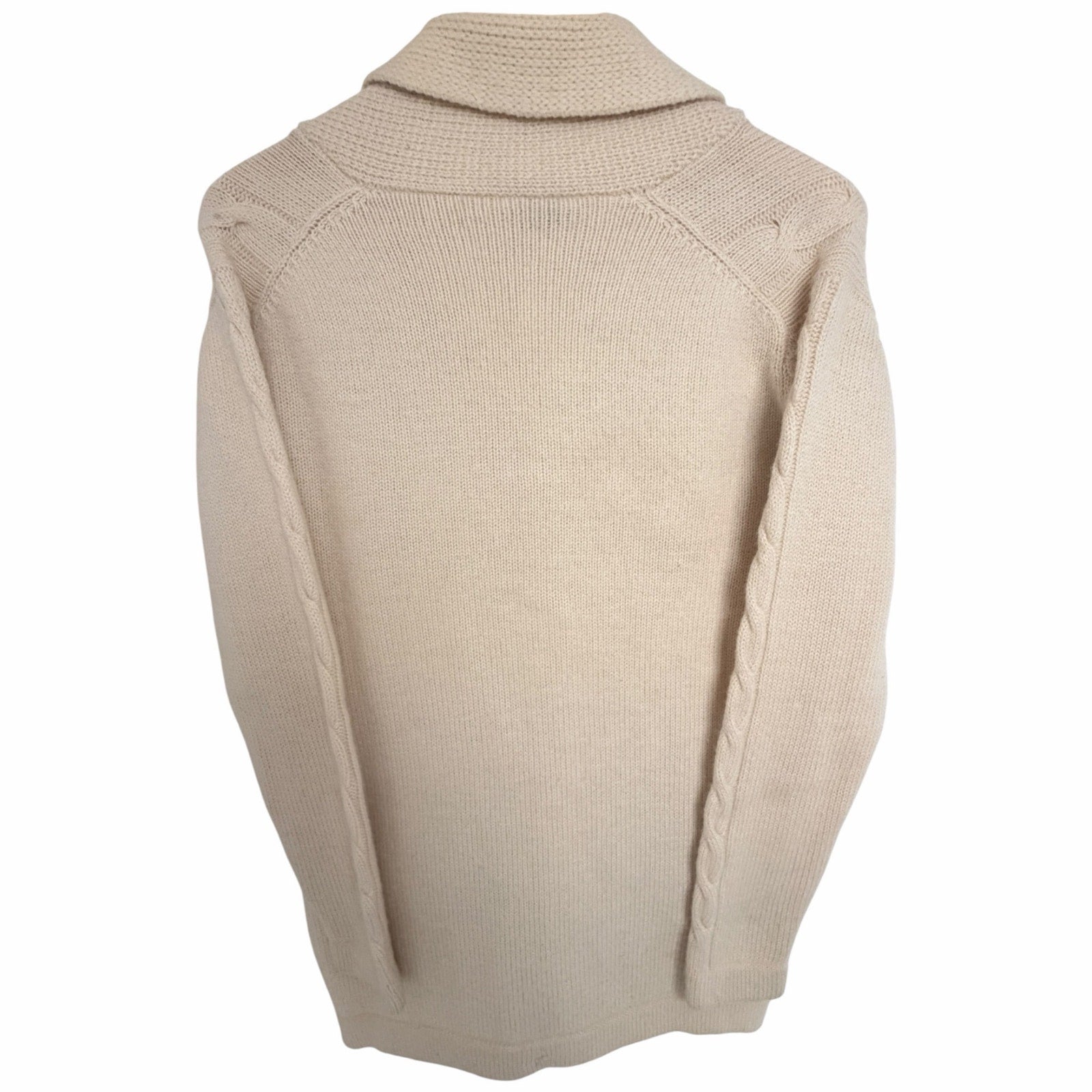 Crazy Horse 100% Wool Shawl Collar Cable Knit Cardigan Sweater Women's M Ivory