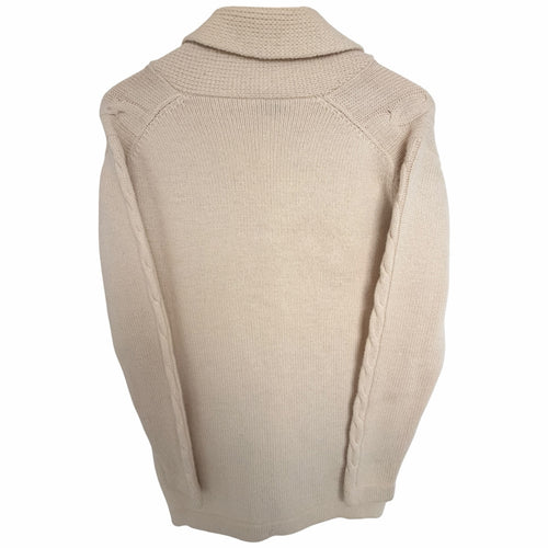 Crazy Horse 100% Wool Shawl Collar Cable Knit Cardigan Sweater Women's M Ivory