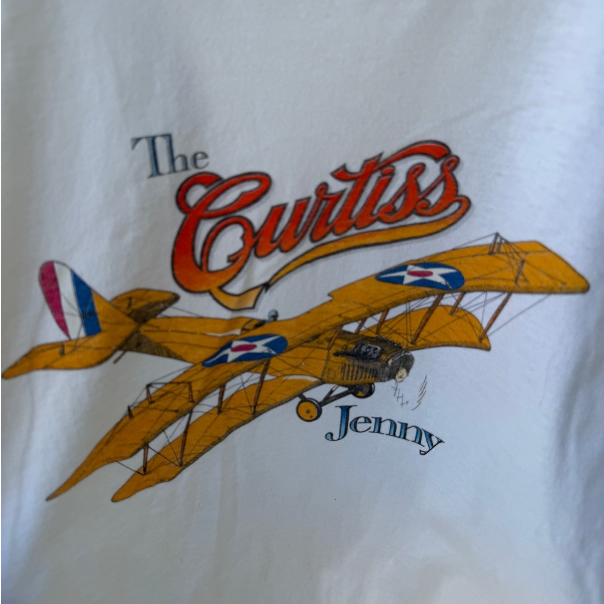 Single Stitch Curtiss Jenny Airplane Graphic T Shirt Mens L White Vintage Plane