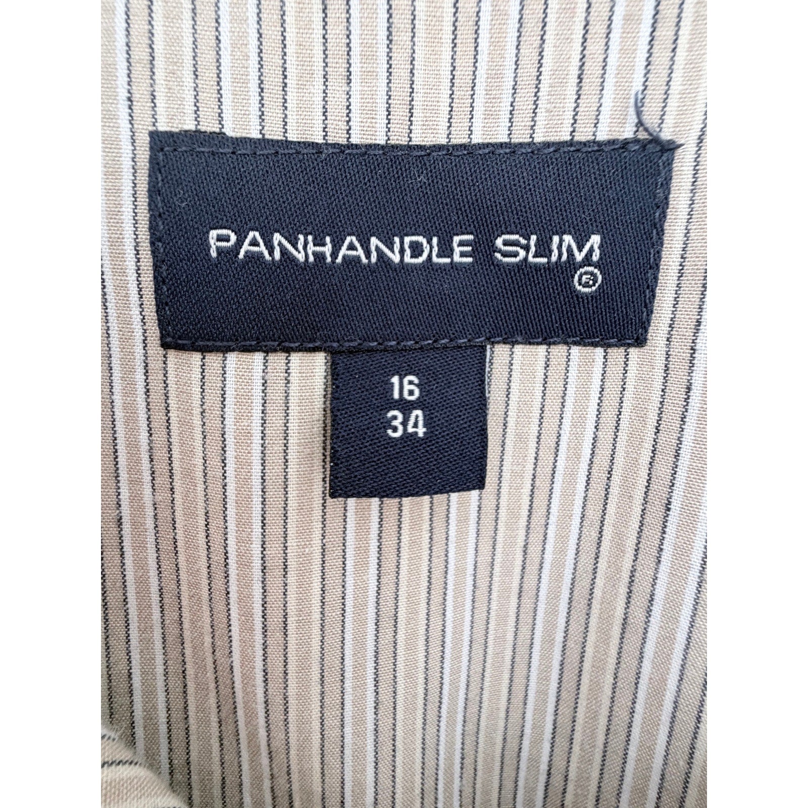 Panhandle Slim Western Shirt Mens 16 34 Beige Striped Snap Button Cowboy Shirt