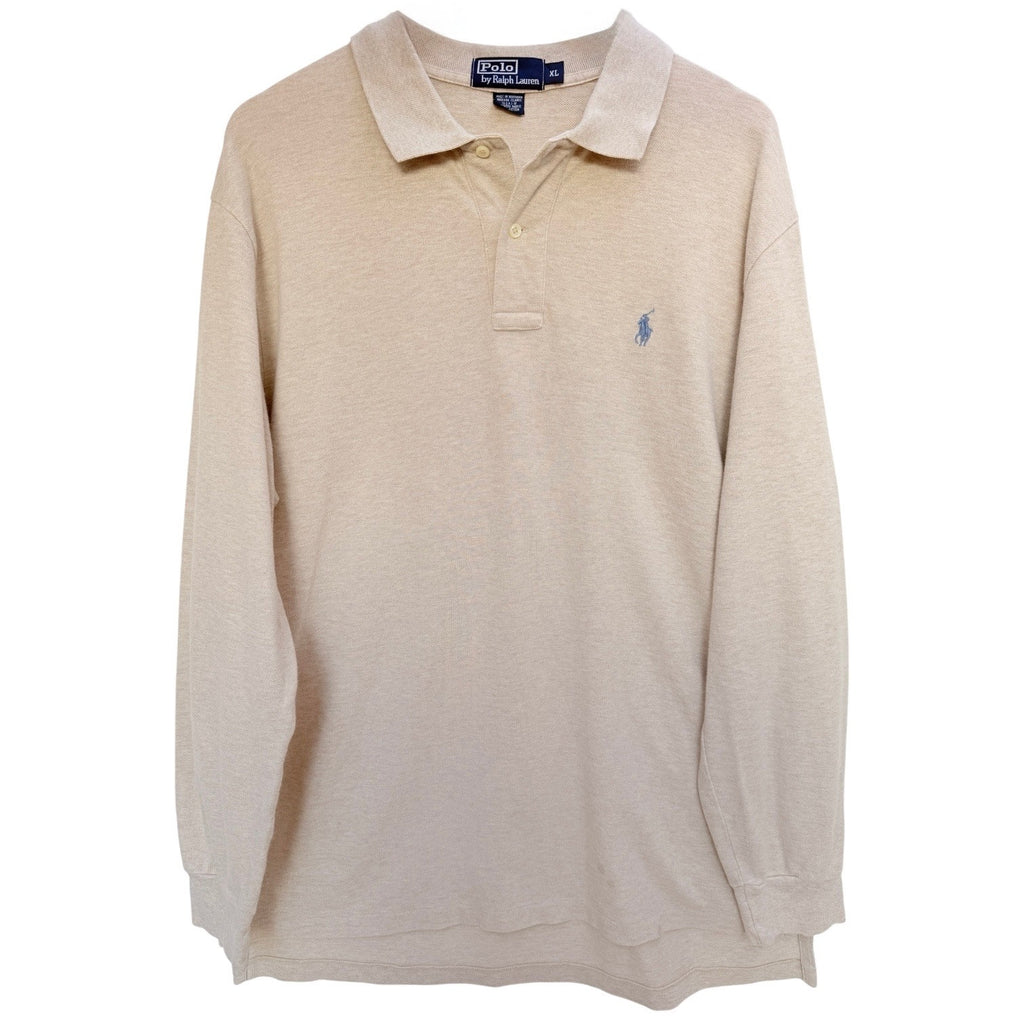 Polo Ralph Lauren Long Sleeve Polo Shirt Mens XL Beige Pony Logo Classic Fit