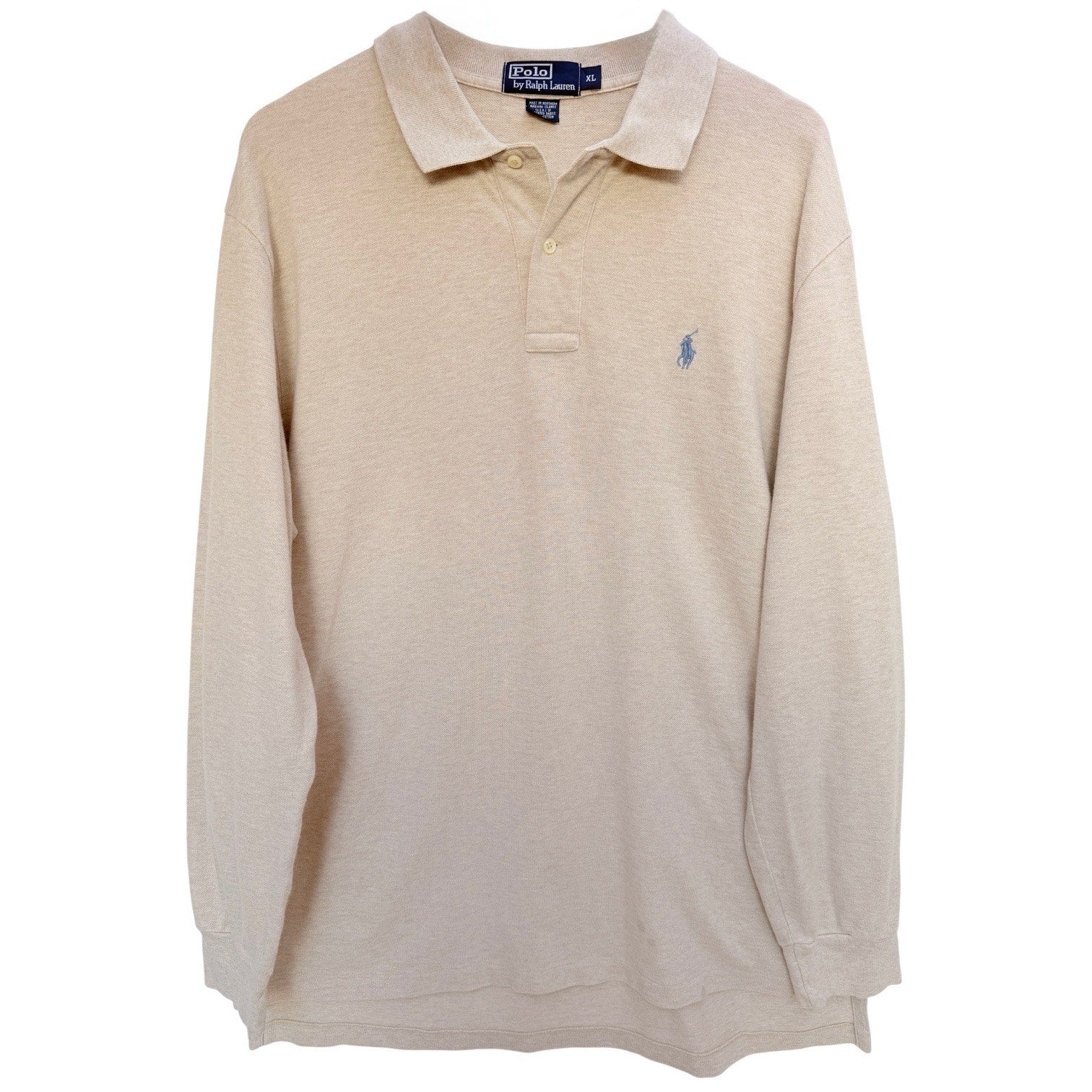 Polo Ralph Lauren Long Sleeve Polo Shirt Mens XL Beige Pony Logo Classic Fit