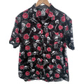 W.E.I Skull Rose Button Up Shirt Mens XL Black Gothic Punk Short Sleeve