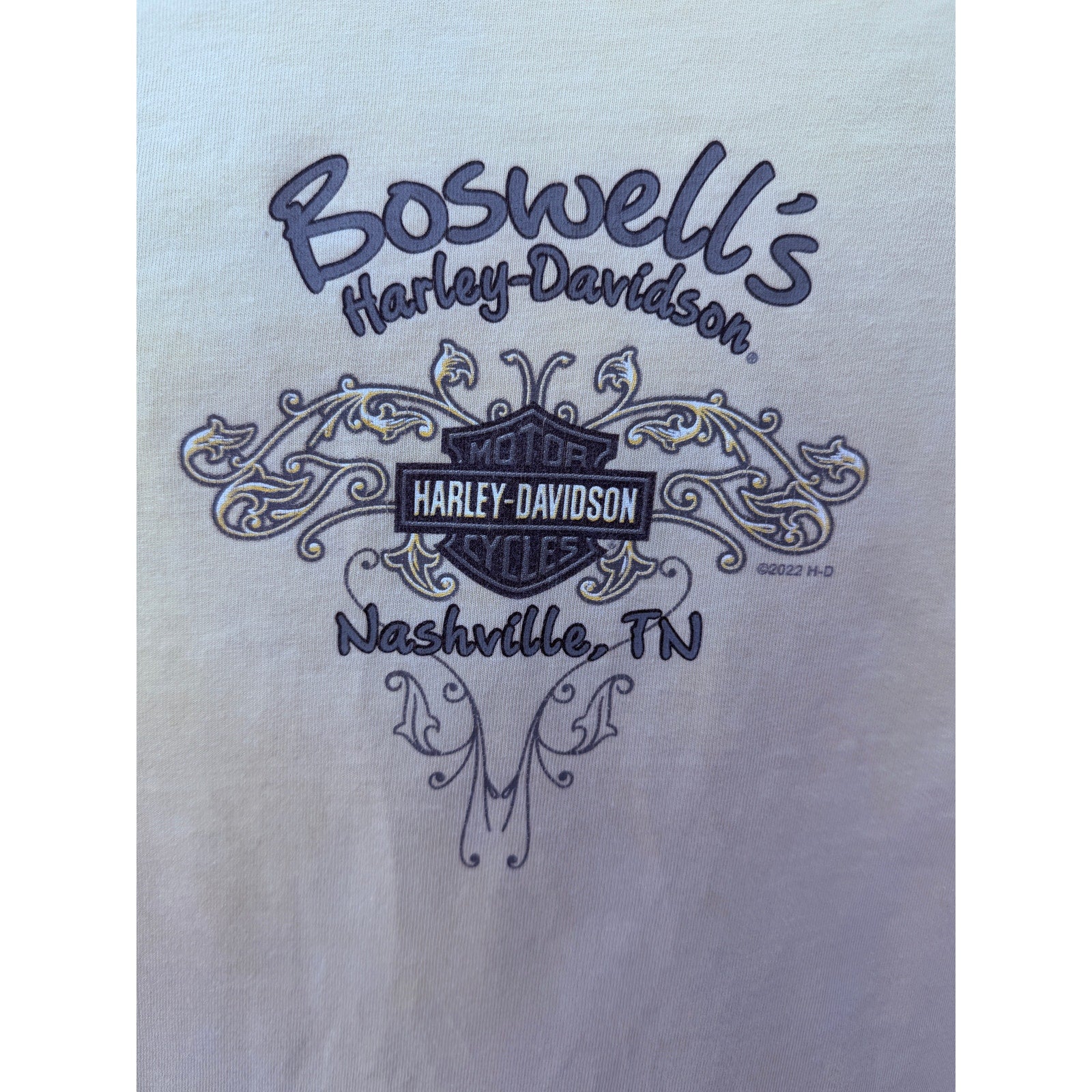 Harley Davidson Yellow Freedom Cycles V-Neck T Shirt Womens Medium Nashville TN