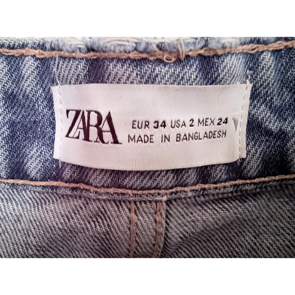 Zara Distressed Button Fly Denim Shorts Womens US 2 Light Wash Cutoff