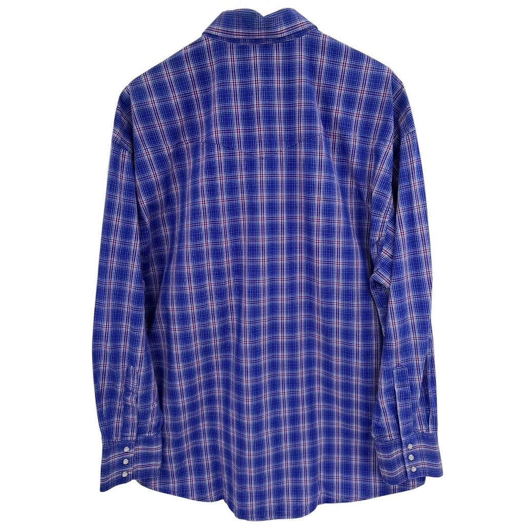 Wrangler National Patriot Western Shirt Mens XL Blue Plaid Pearl Snap