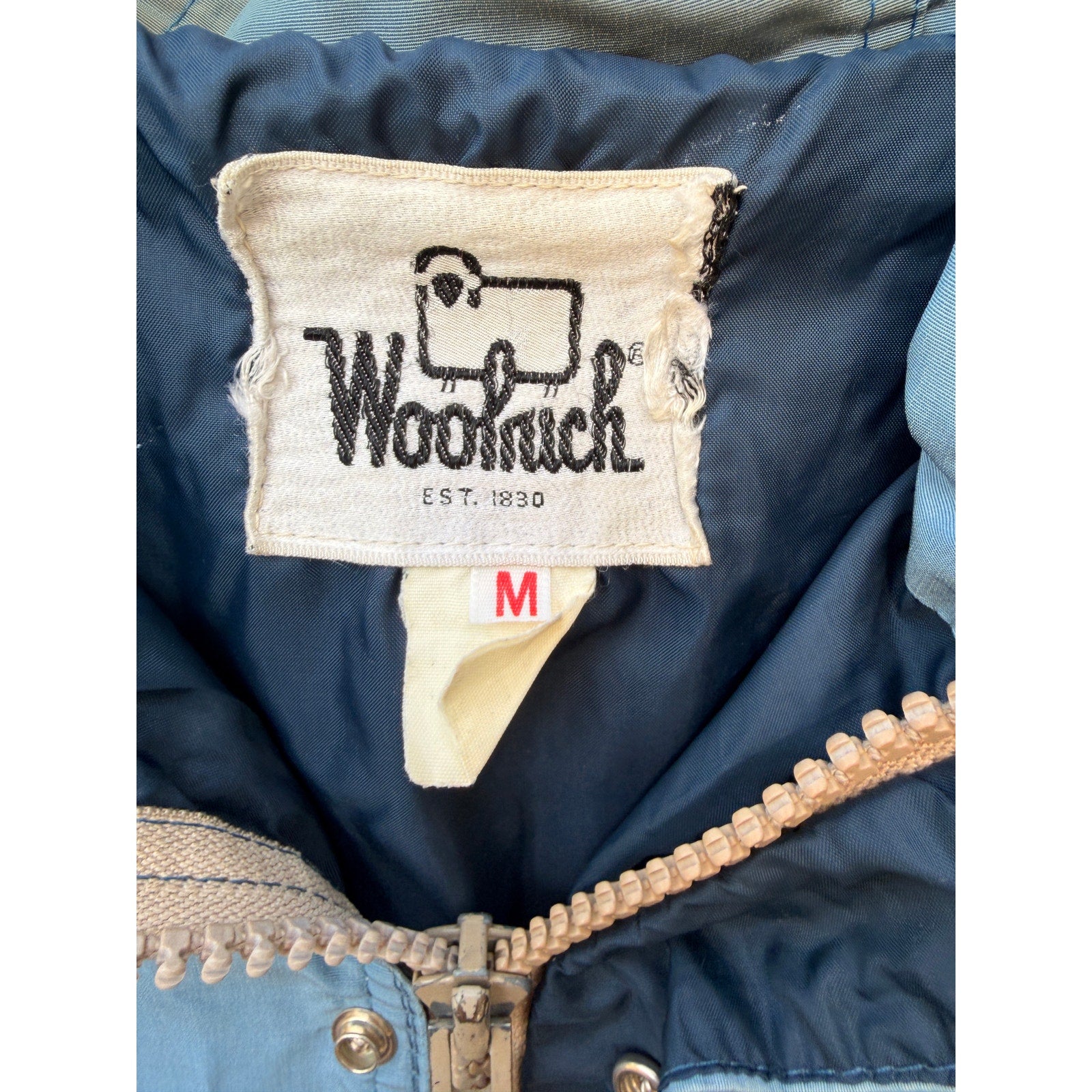 Woolrich Hooded Utility Jacket Blue Zip Front Outdoor Jacket Mens M