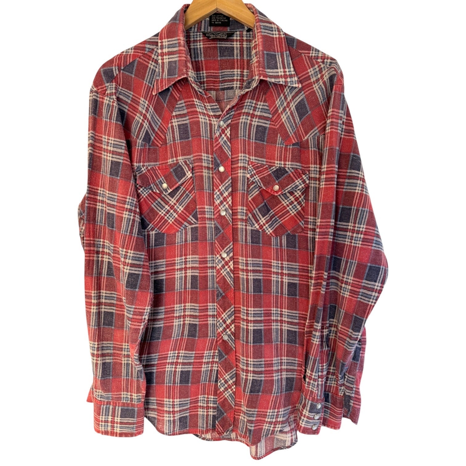Canyon Trails Flannel Shirt Mens 2XL Red Blue Plaid Western Snap Button
