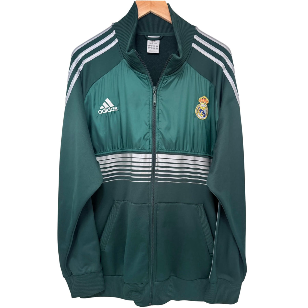 adidas Men's Green Real Madrid Colorblock Full-Zip Mock Neck Jacket — front view