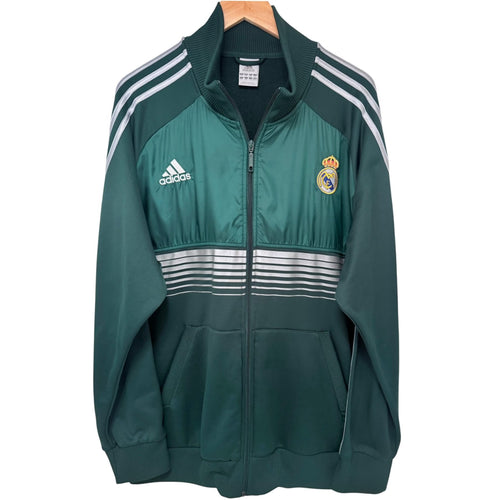 adidas Men's Green Real Madrid Colorblock Full-Zip Mock Neck Jacket — front view