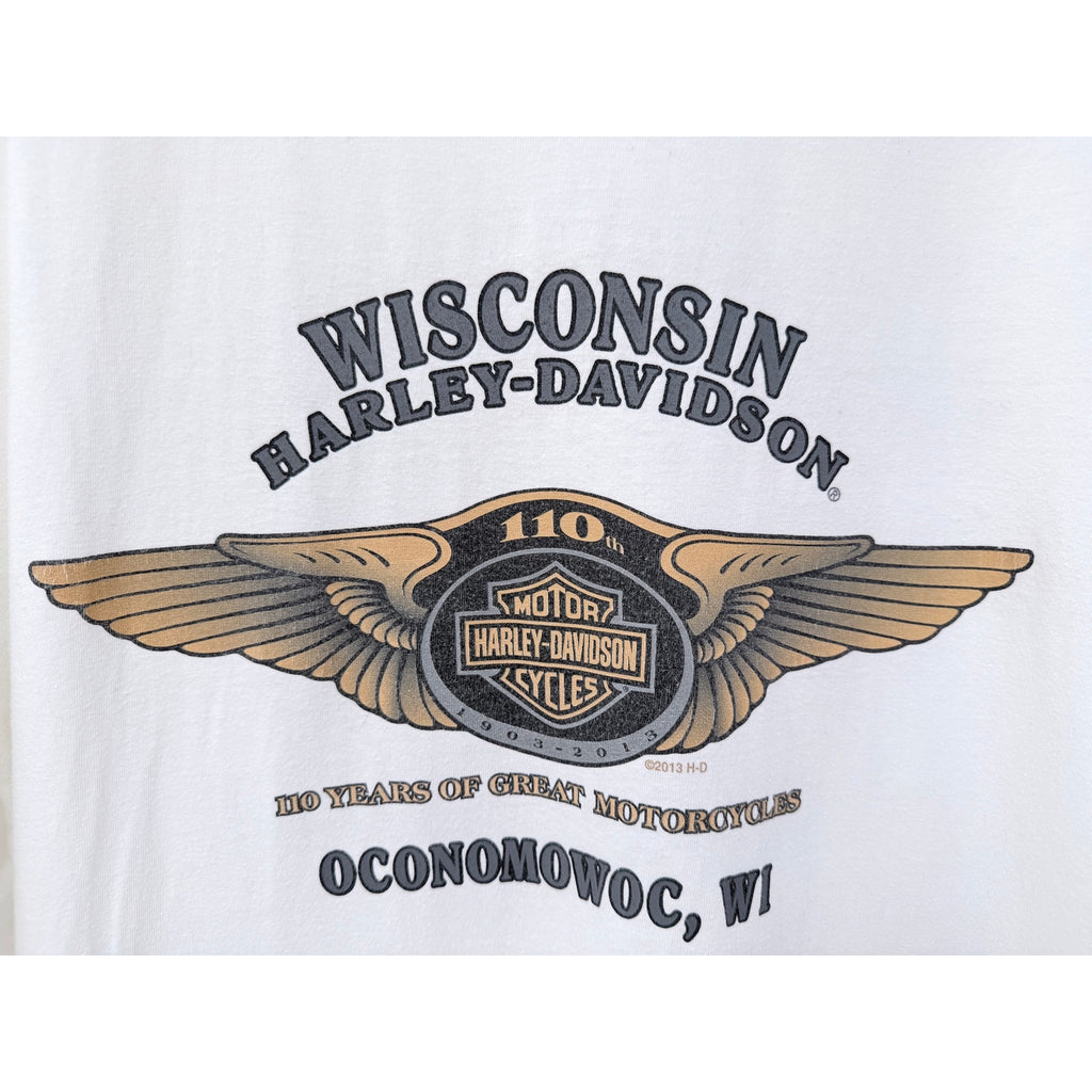 Harley Davidson Wisconsin T Shirt Mens XL White 110th Anniversary Graphic Tee