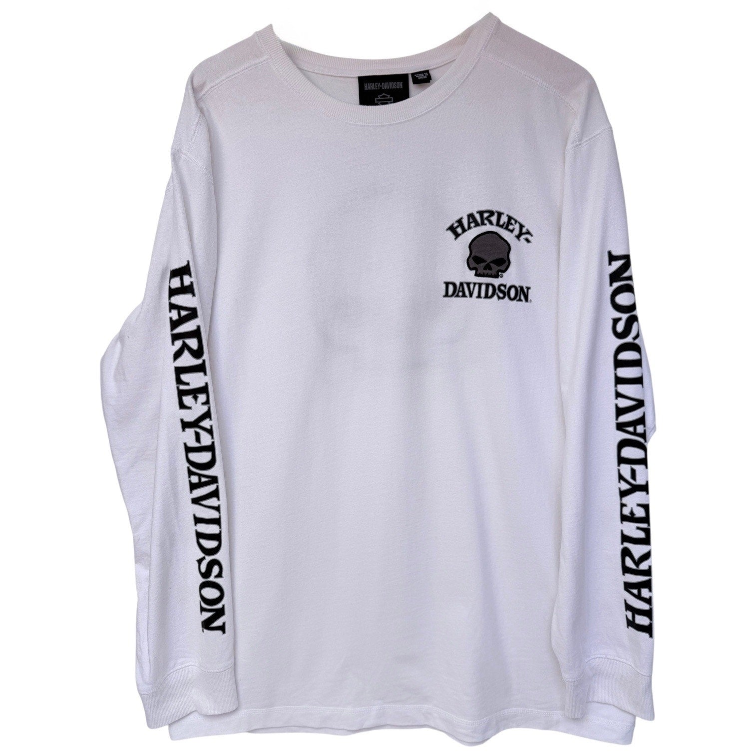 Harley Davidson Long Sleeve Shirt Mens XL White Skull Graphic Biker Tee
