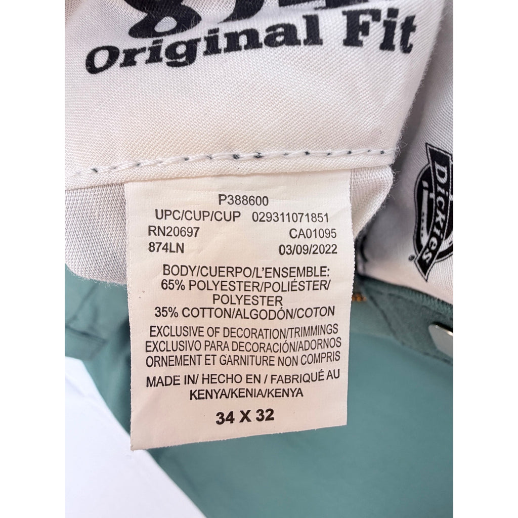 Dickies Mens Pants 34x32 Green Original Fit Workwear Straight Leg Chinos