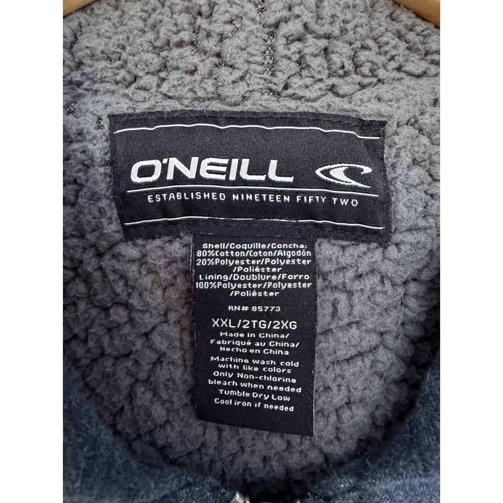O'Neill Sherpa Lined Jacket Mens XXL Gray Hooded Full Zip Heavyweight