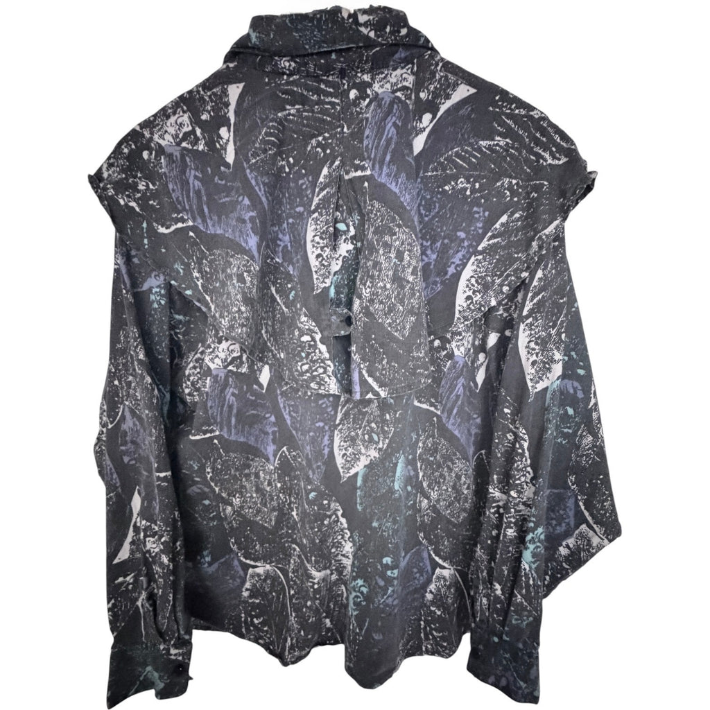 Randy And Travis Womens XL Button Front Blouse Abstract Print Ruffle Shoulder LS