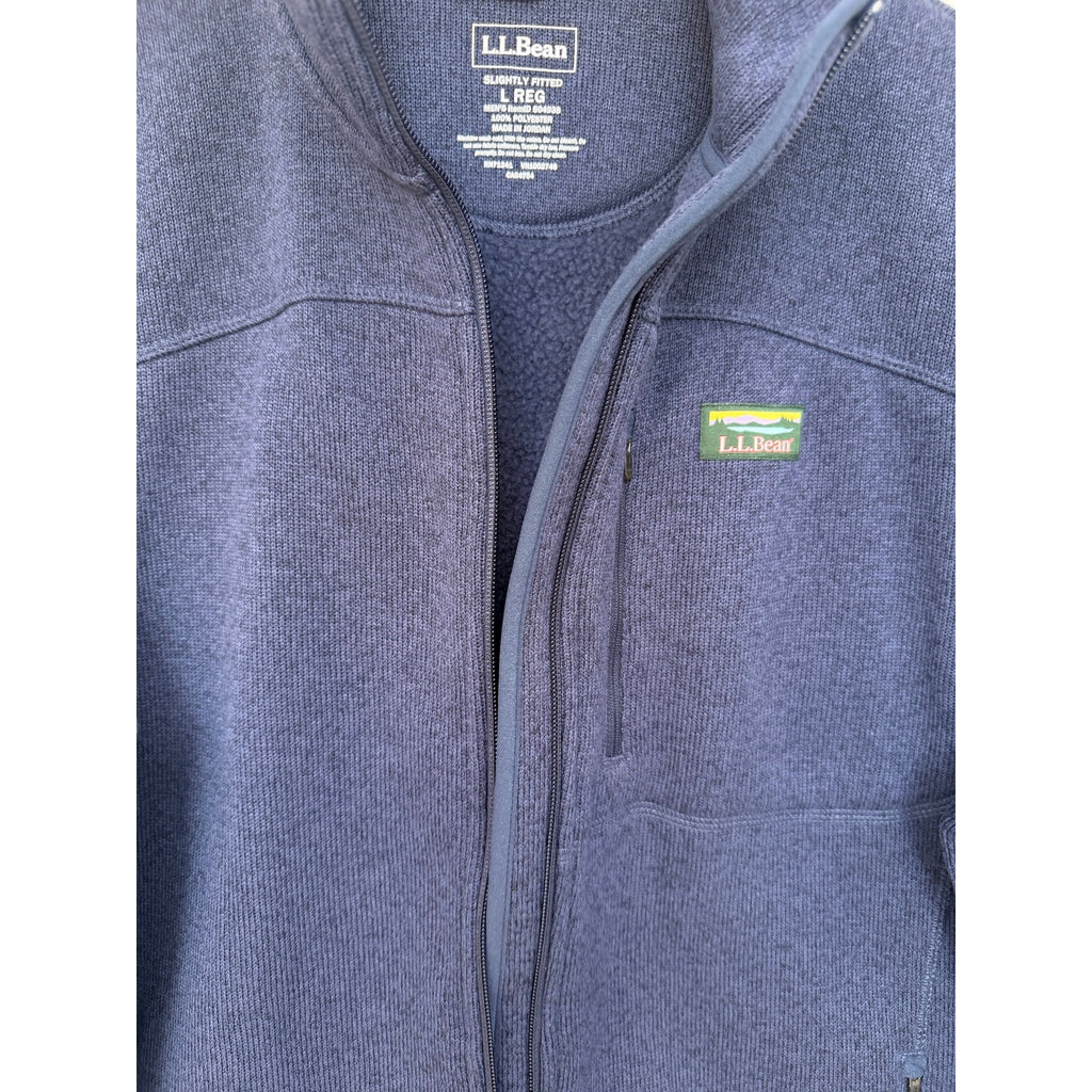 LL Bean Fleece Jacket Mens Large Navy Full Zip Slightly Fitted Outdoor