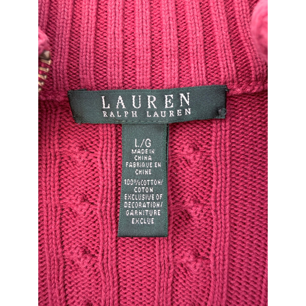 Lauren Ralph Lauren Sweater Womens Large Pink Cable Knit Full Zip Cotton