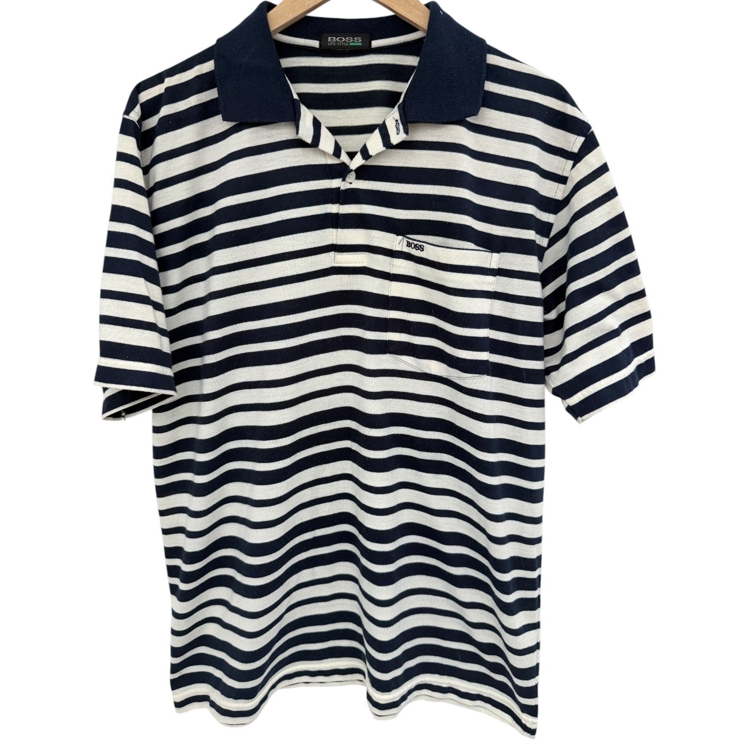Hugo Boss Lifestyle Striped Polo Shirt Mens Large Navy White Short Sleeve